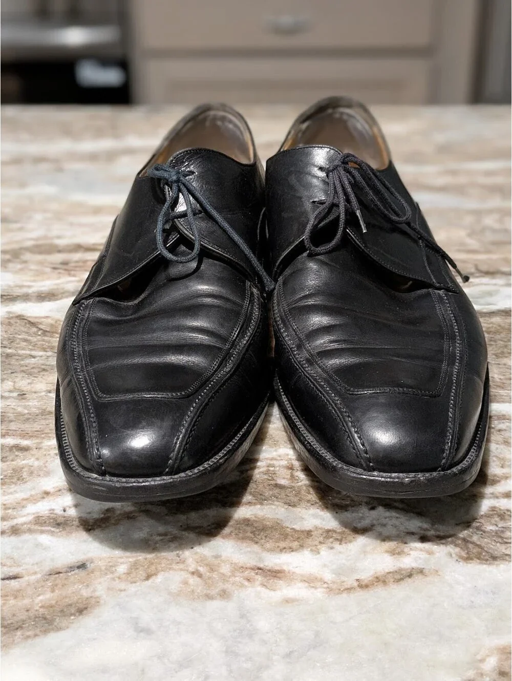 Johnston & Murphy Leather Oxfords Size 13M Nocturne Black Italy